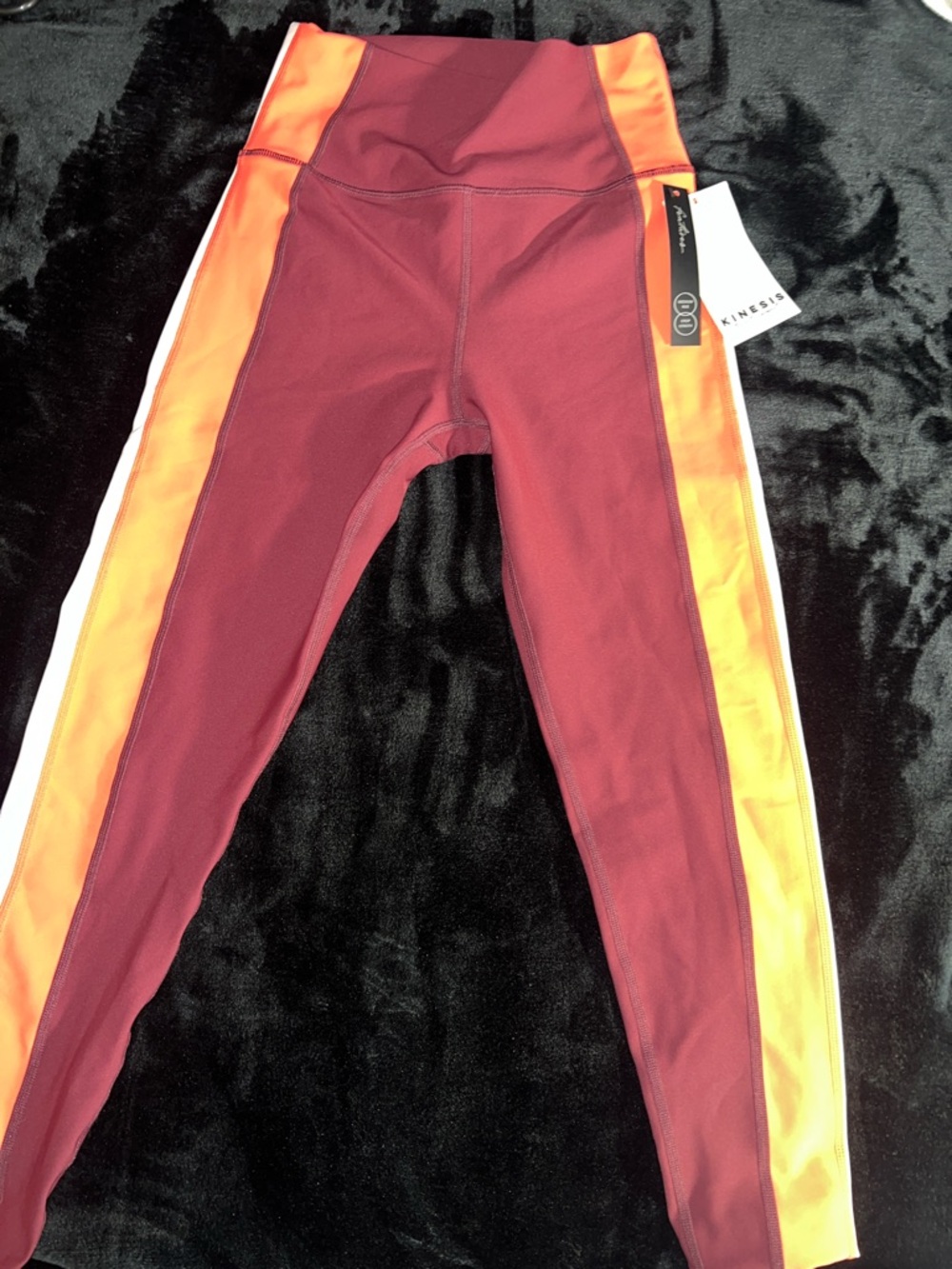 Kids Maroon Leggings with Orange Side Stripes